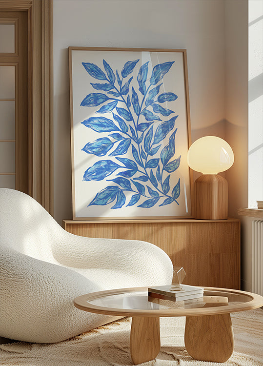 Illustration botanique de feuilles bleues Poster