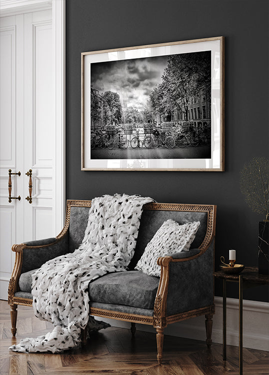 Poster AMSTERDAM Paysage urbain typique en monochrome