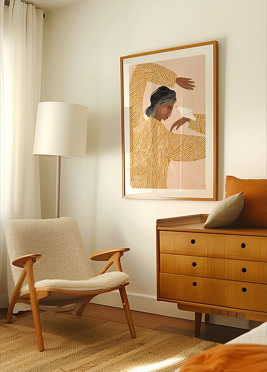 La femme avec un oiseau Poster