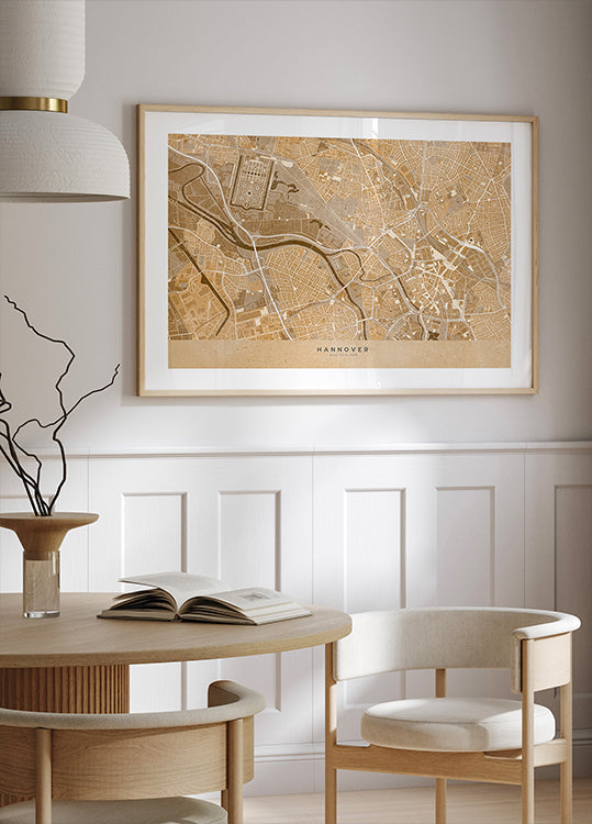 Carte vintage sépia du centre-ville de Hanovre en Allemagne (NOUVEAU)