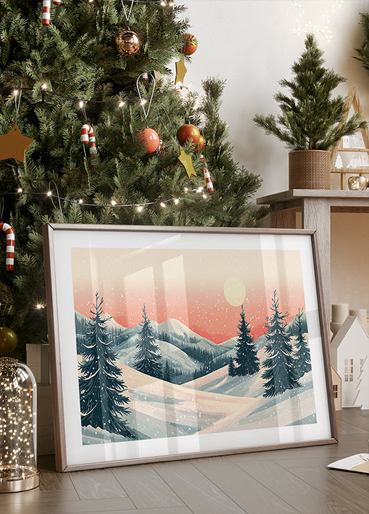 Paysage de Noël d'hiver enneigé Poster