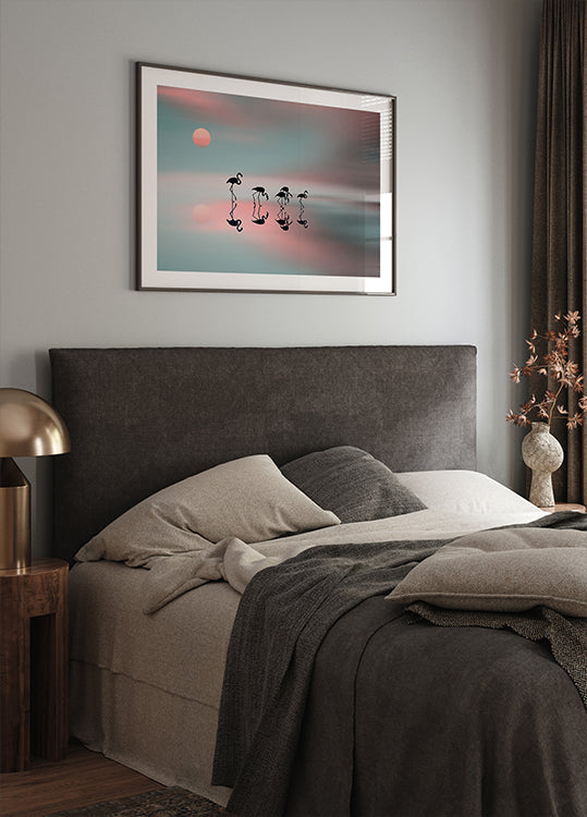 Flamants roses en famille. Affiche