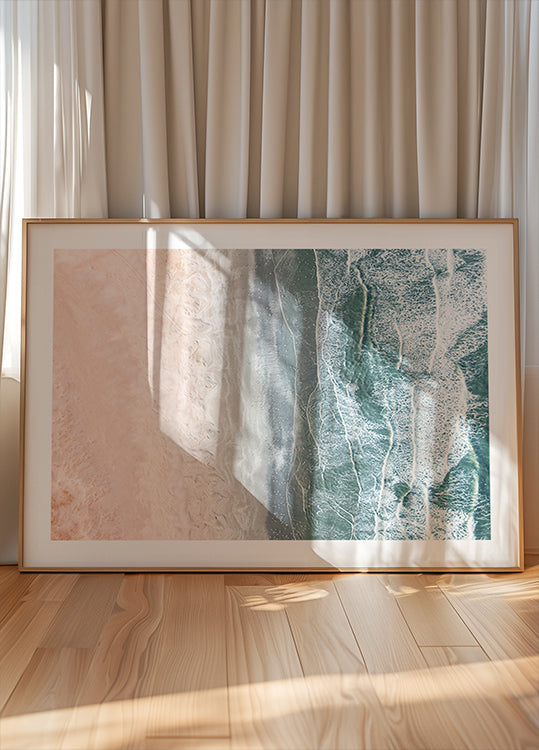 Affiche côtière rose et bleue