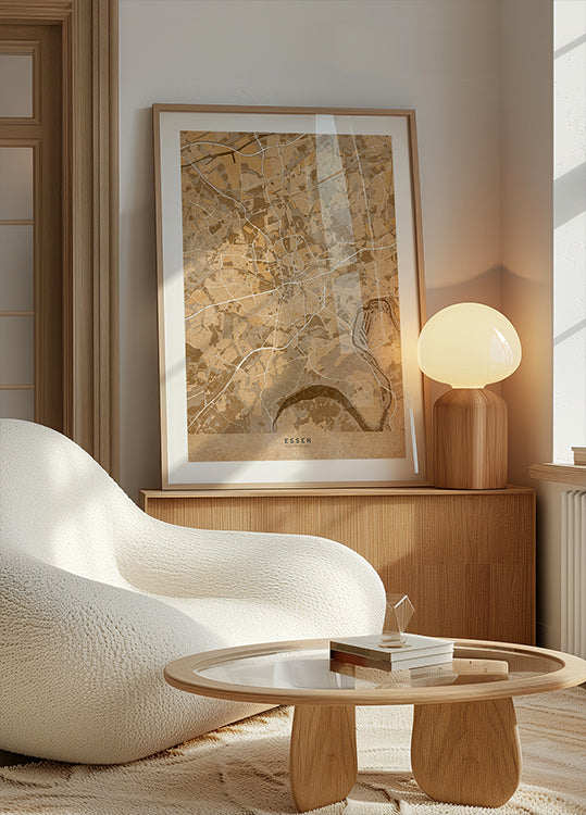 Carte vintage sépia du centre-ville de Francfort en Allemagne (NOUVEAU)