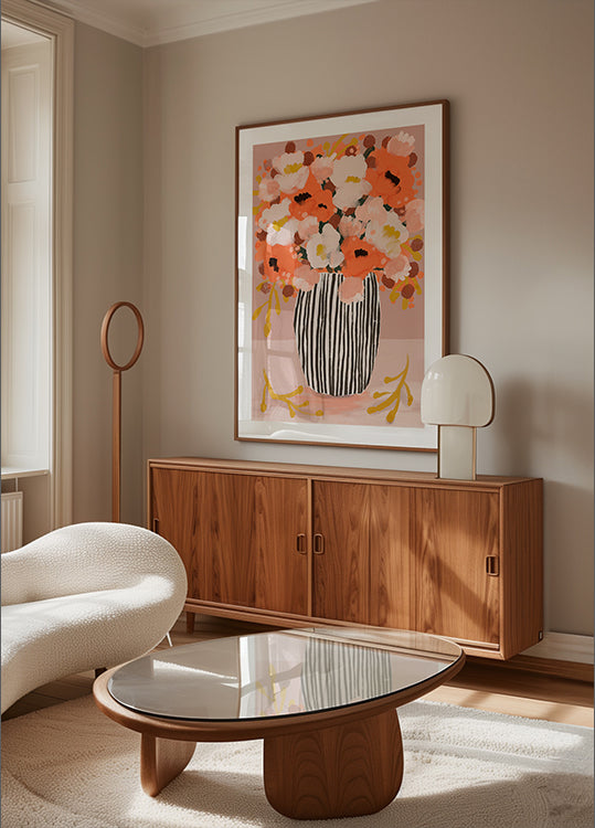 Fleurs de vase rayé Poster
