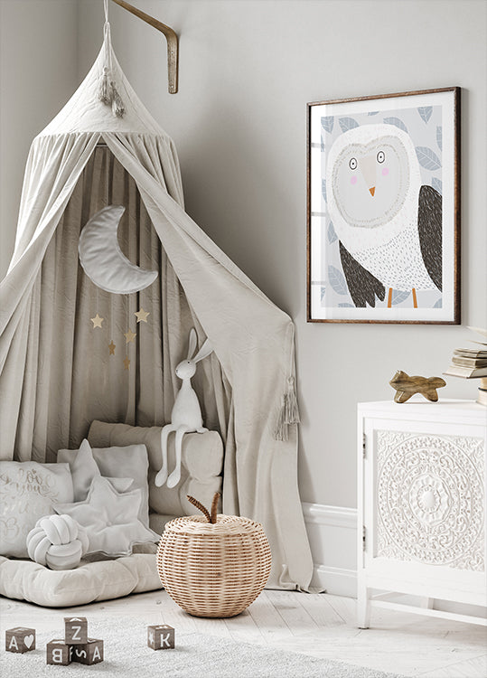 Chouette d'hiver drôle avec motif de feuilles grises par l'artiste Carla Daly (NOUVEAU)