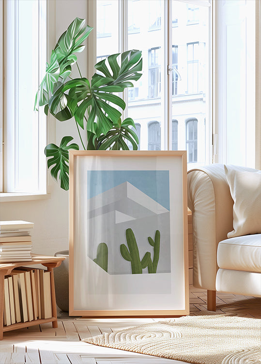Ombres de cactus, architecture moderne du désert Poster