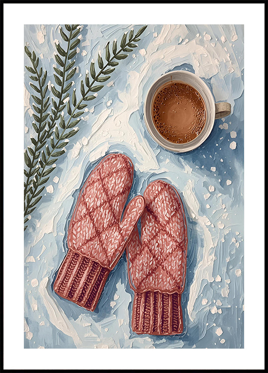 Handschuhe im Schnee mit Kakao Plakat - Posterbox