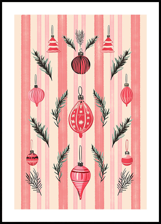 Pink Christmas Baubles Plakat - Posterbox