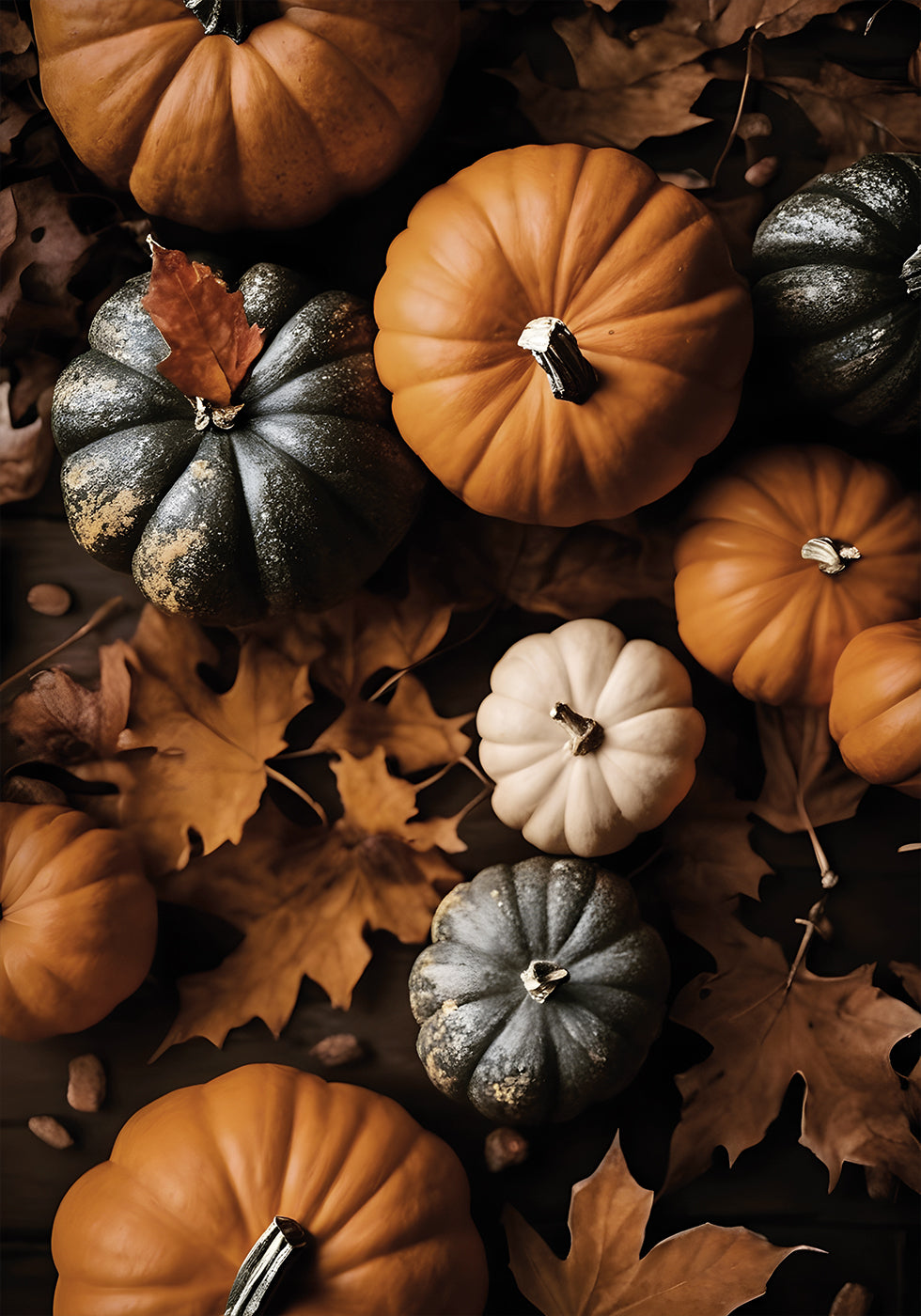 Autumn Pumpkins and Leaves Plakat - Posterbox.dk
