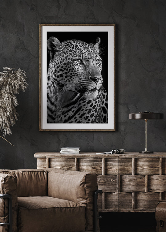 Black and White Leopard  Plakat - Posterbox.dk