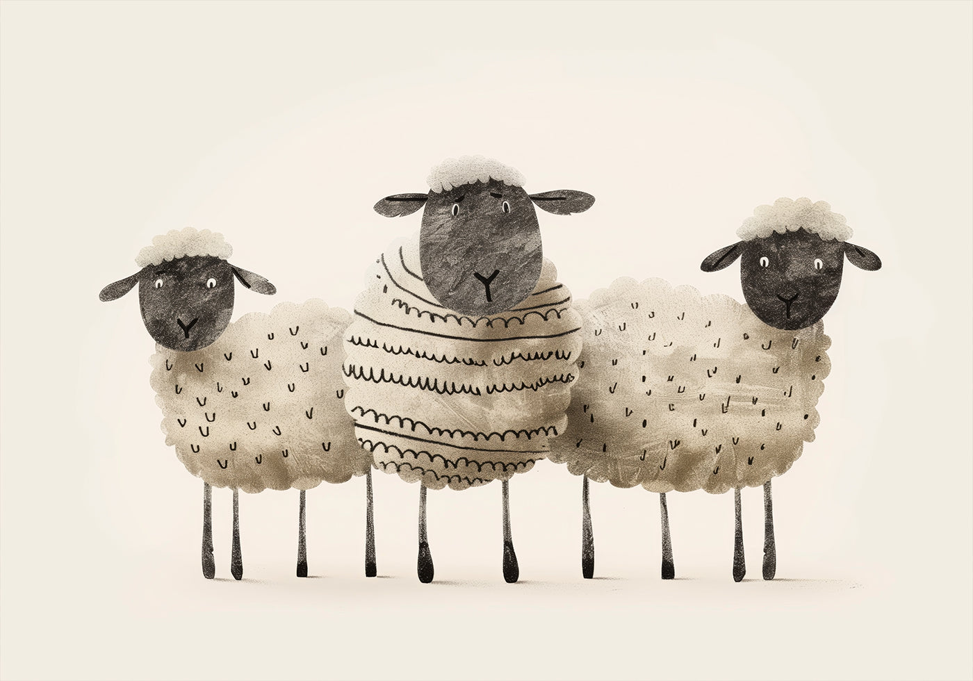 Cute Black-Faced Sheep Trio Plakat - Posterbox.dk