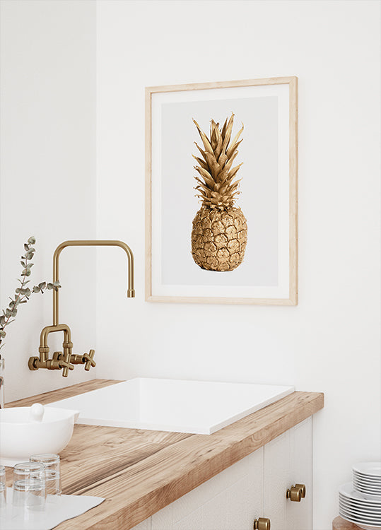 Gold Pineapple Plakat - Posterbox.dk