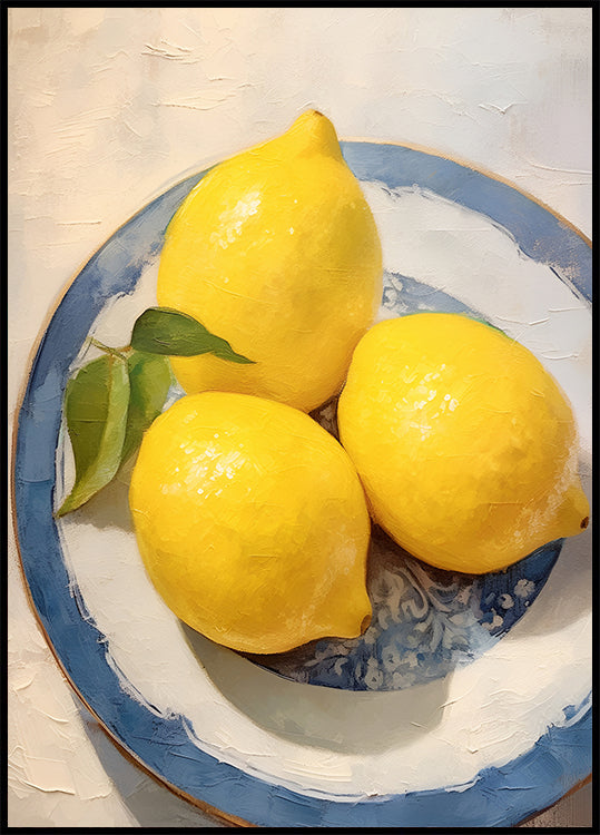 Lemon Still Life, Blue Rimmed Plate Plakat - Posterbox.dk