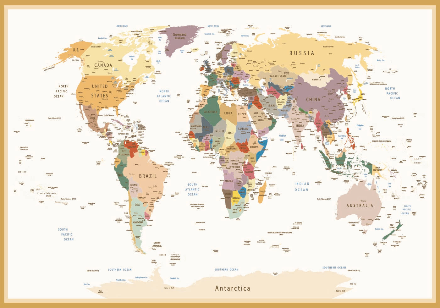 Political World Map Plakat - Posterbox.dk