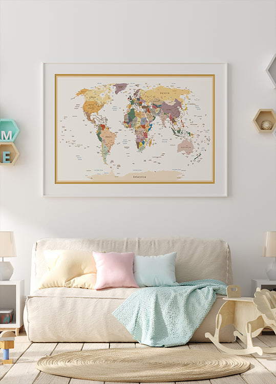 Political World Map Plakat - Posterbox.dk