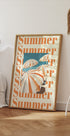 Summer Umbrellas Print, Striped Parasols Art, Coastal Beach Scene Plakat - Posterbox.dk