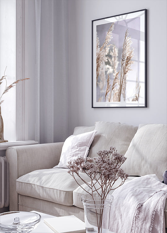 Coucher de soleil sur le terrain, affiche nature d'herbe de la pampa - Posterbox.dk