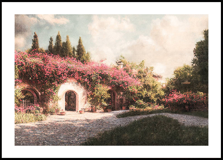 Vintage Floral Courtyard, Romantic Nature Plakat - Posterbox.dk