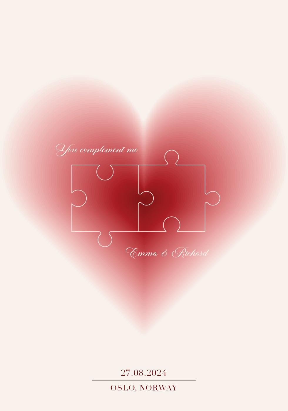 You Complete Me Personalized Heart Puzzle Plakat - Posterbox