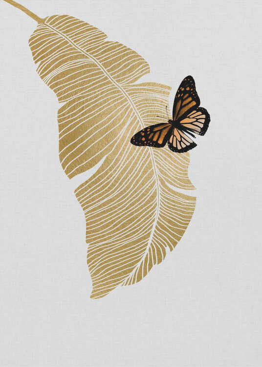 Papillon et feuille de palmier Poster