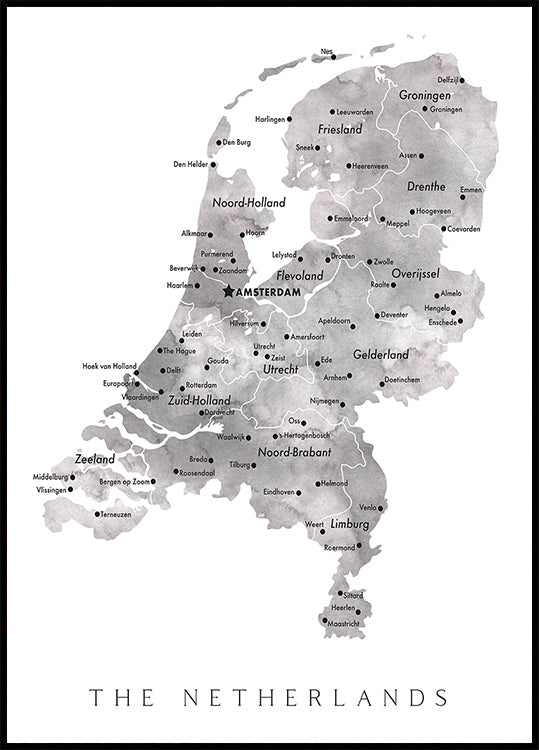 Gray map of the Netherlands Plakat - Posterbox