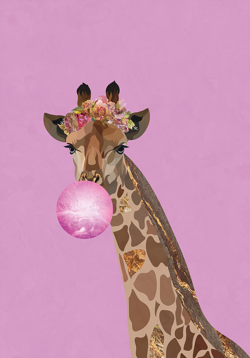 Giraffe pink bubblegum Plakat - Posterbox