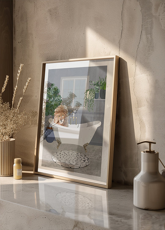 Lion takes a bath Plakat - Posterbox