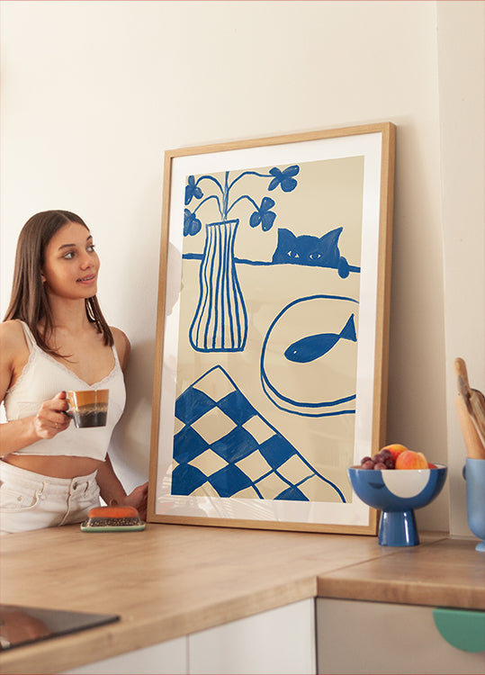 Blue Cat And Fish (NEW) - Posterbox