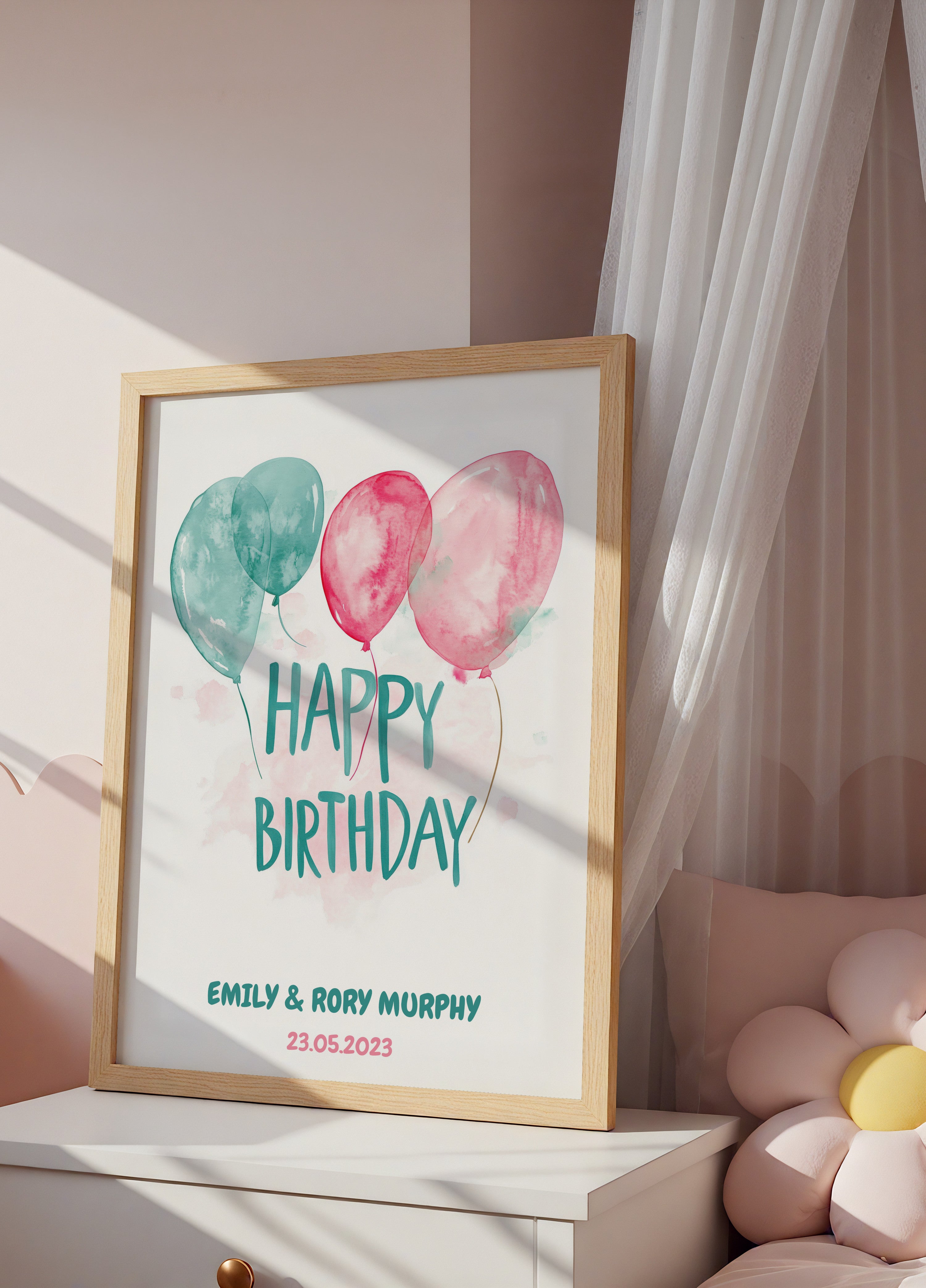 Ballons d'aquarelle d'anniversaire personnalisés Poster