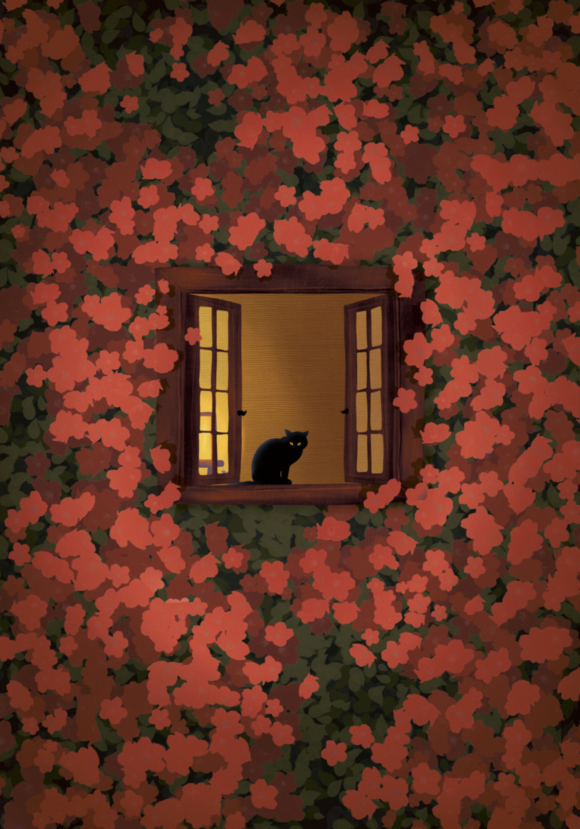 Chat du soir et roses