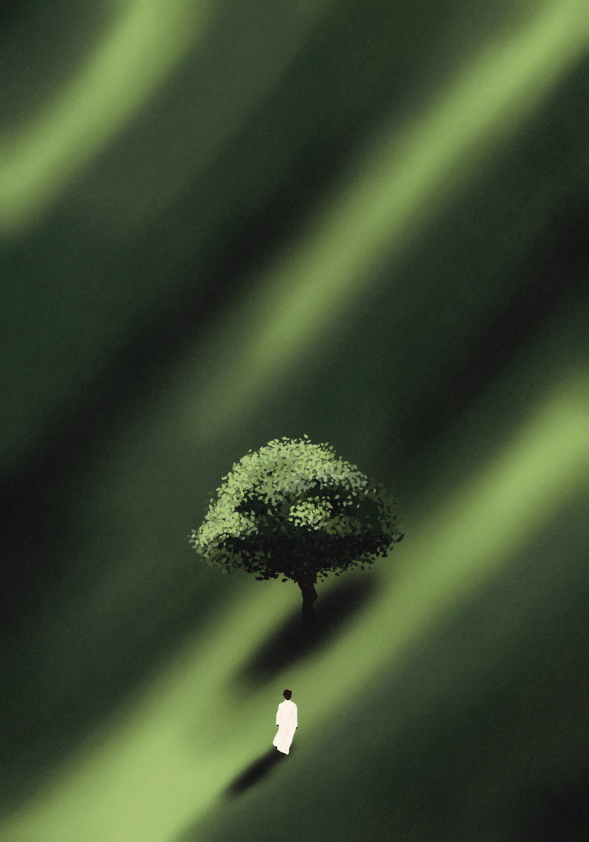 Chemin vert à silhouette solitaire