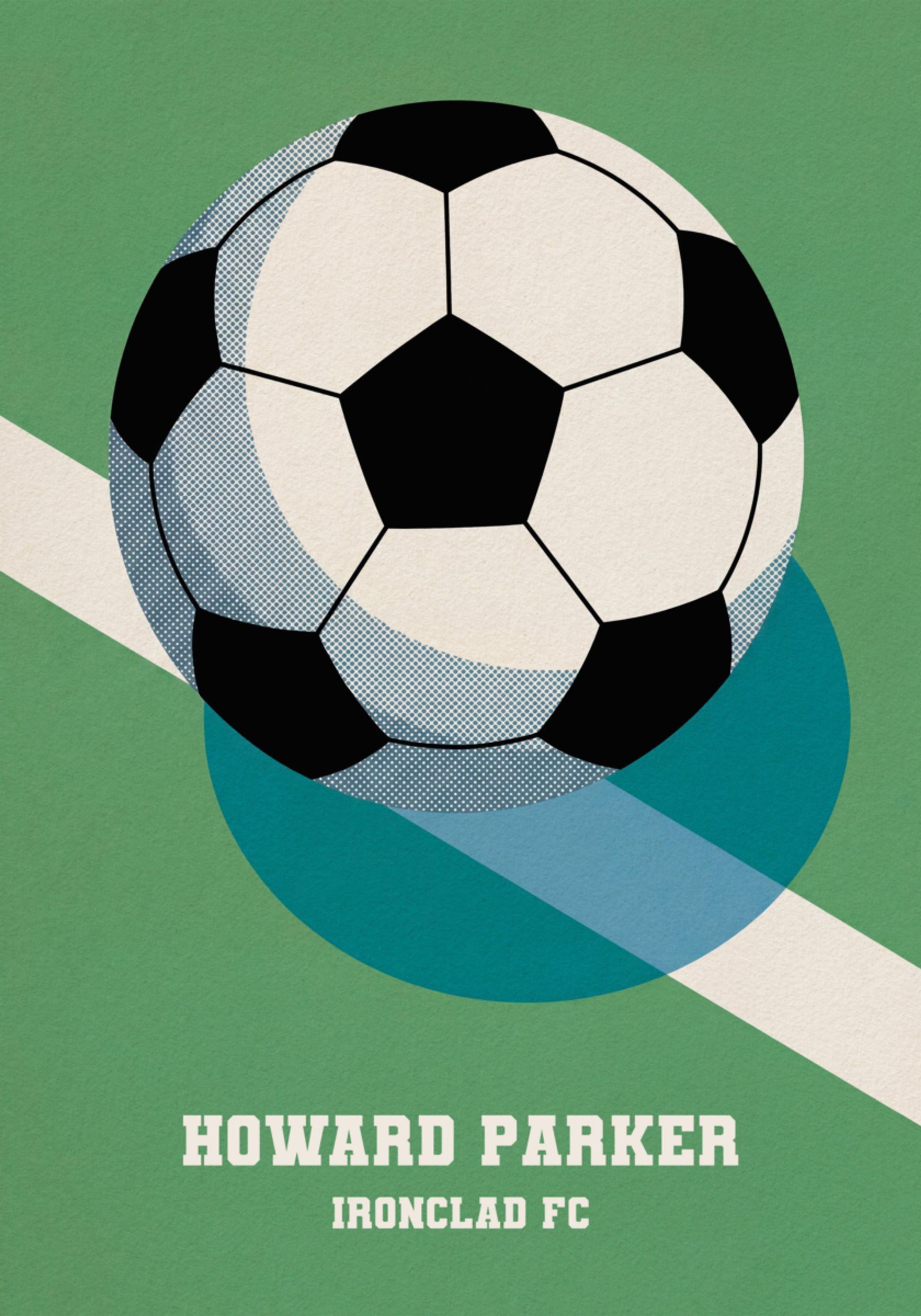 Affiche de football rétro avec ballon noir et blanc