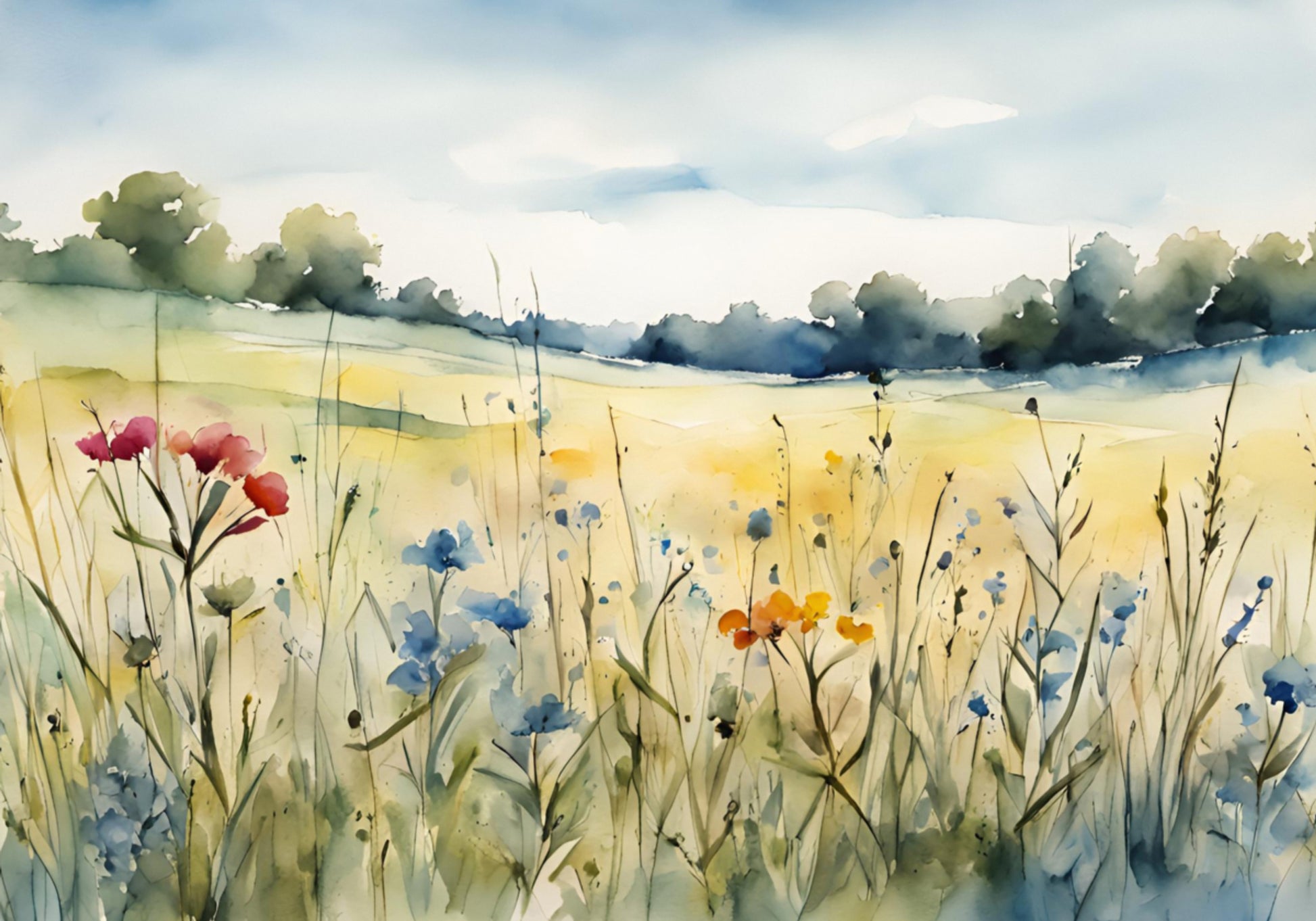 Aquarelle de champ de fleurs sauvages