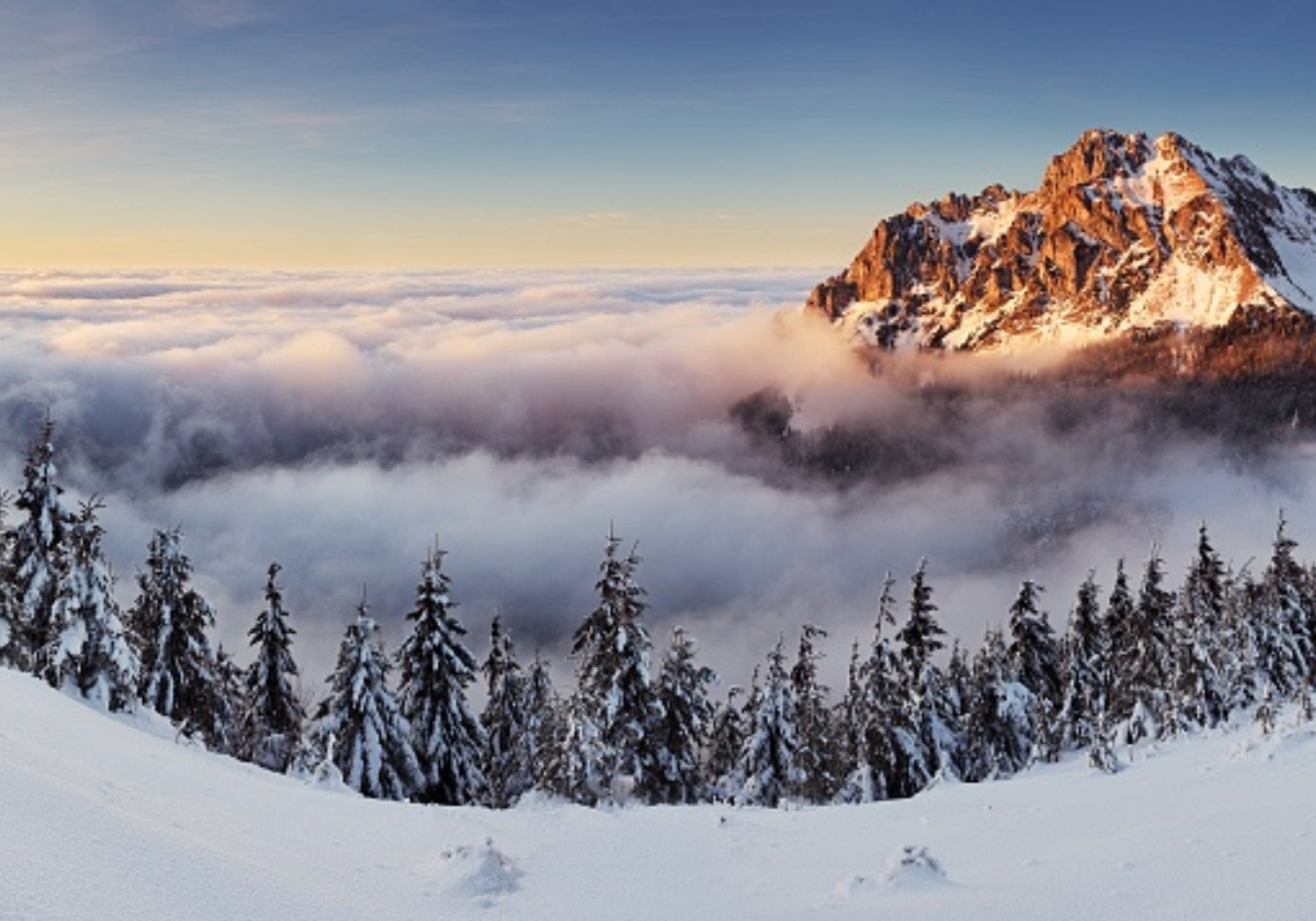 Montagne Dorée Au-dessus Des Nuages