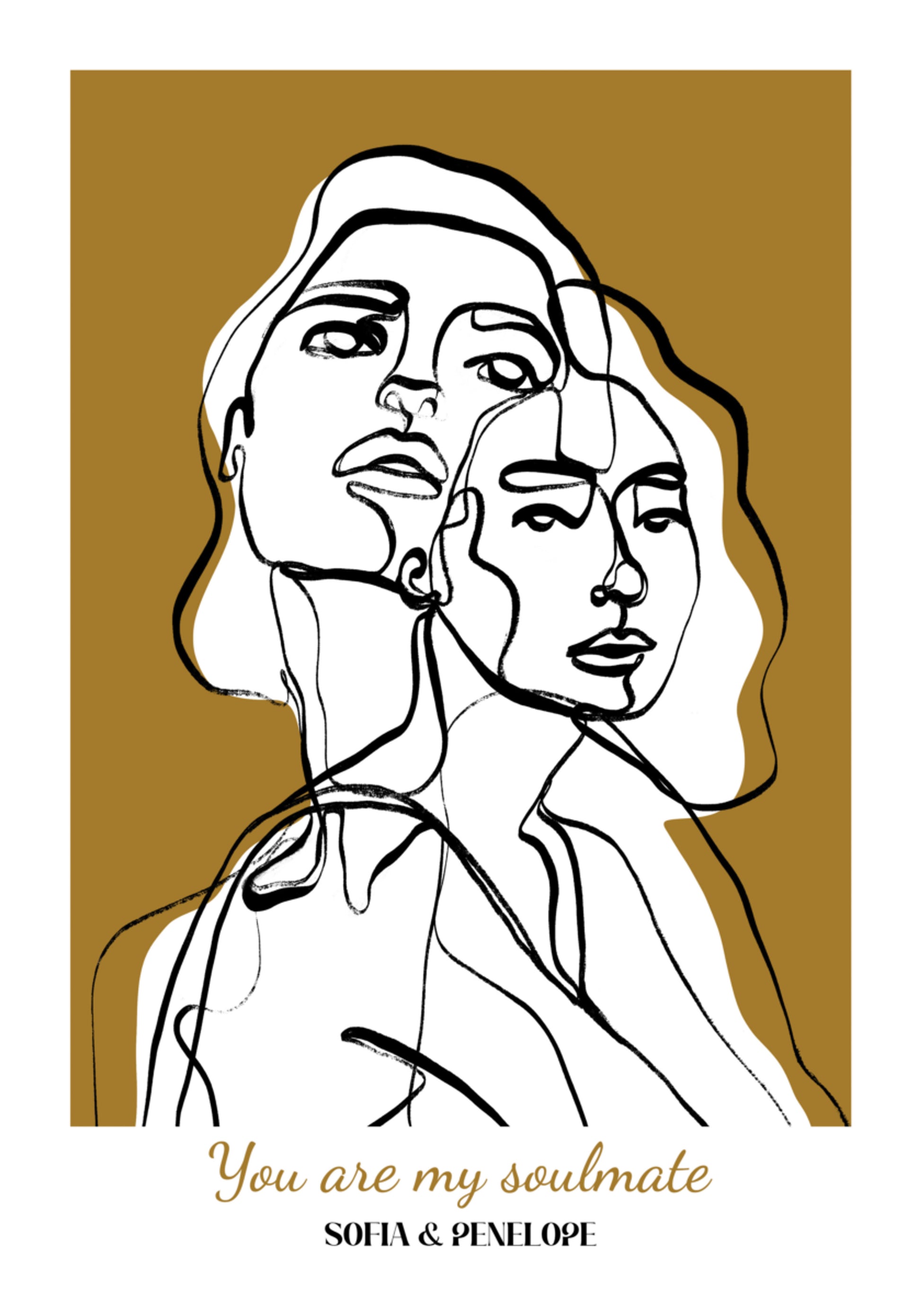 Dessin au trait abstrait de deux femmes sans personnalisation