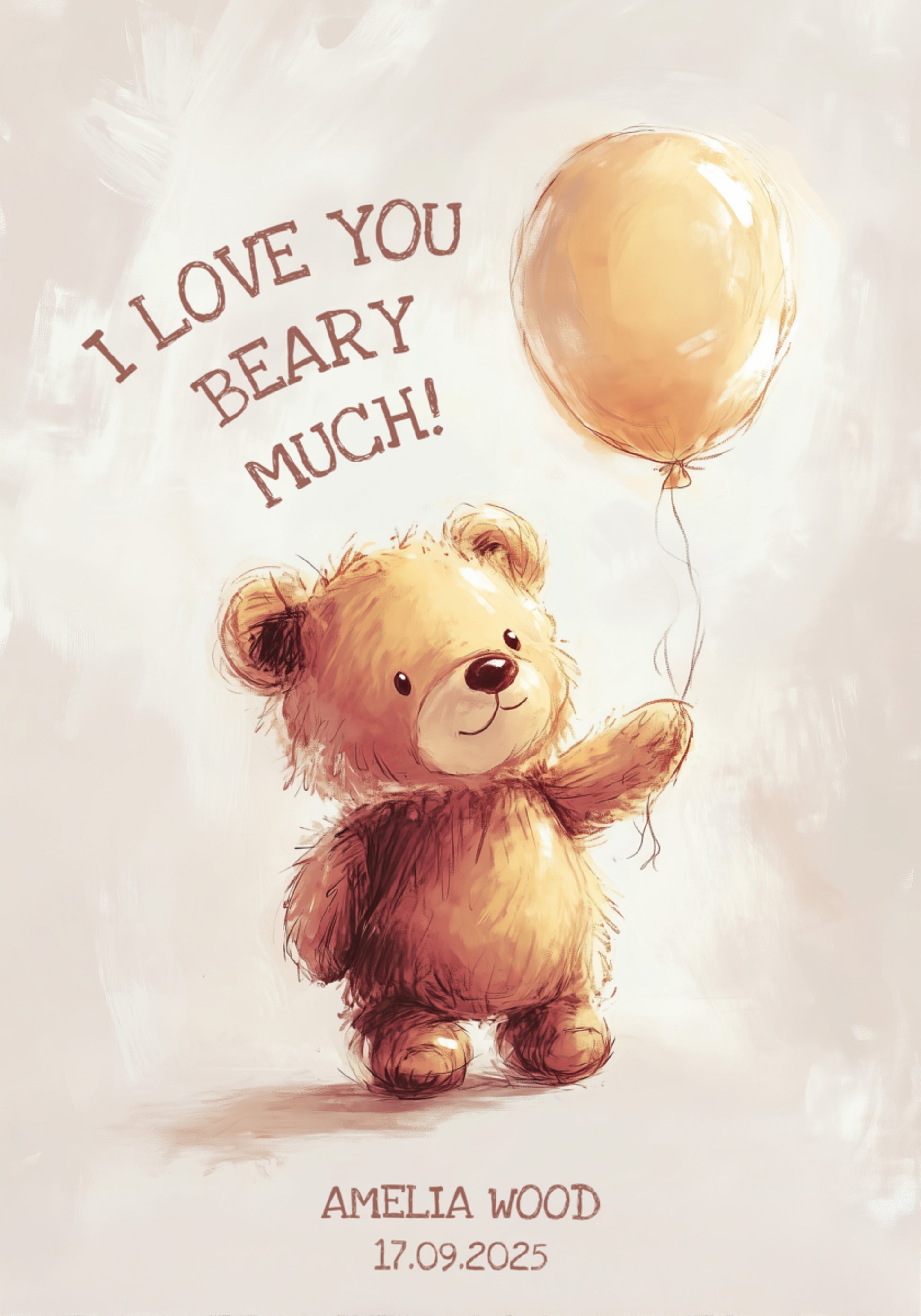 Ours en peluche non personnel avec ballon et message d'amour