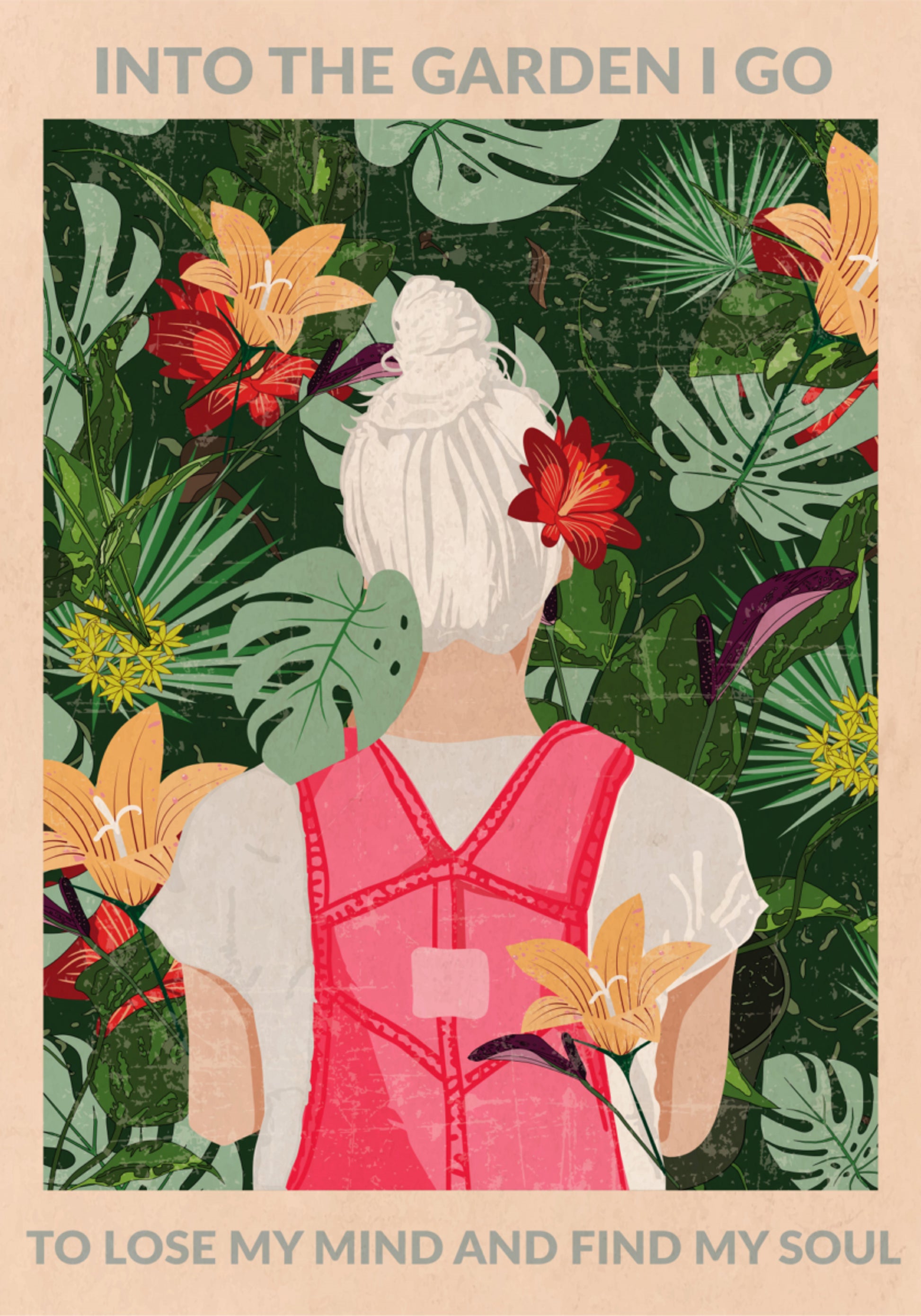 Femme dans un jardin tropical