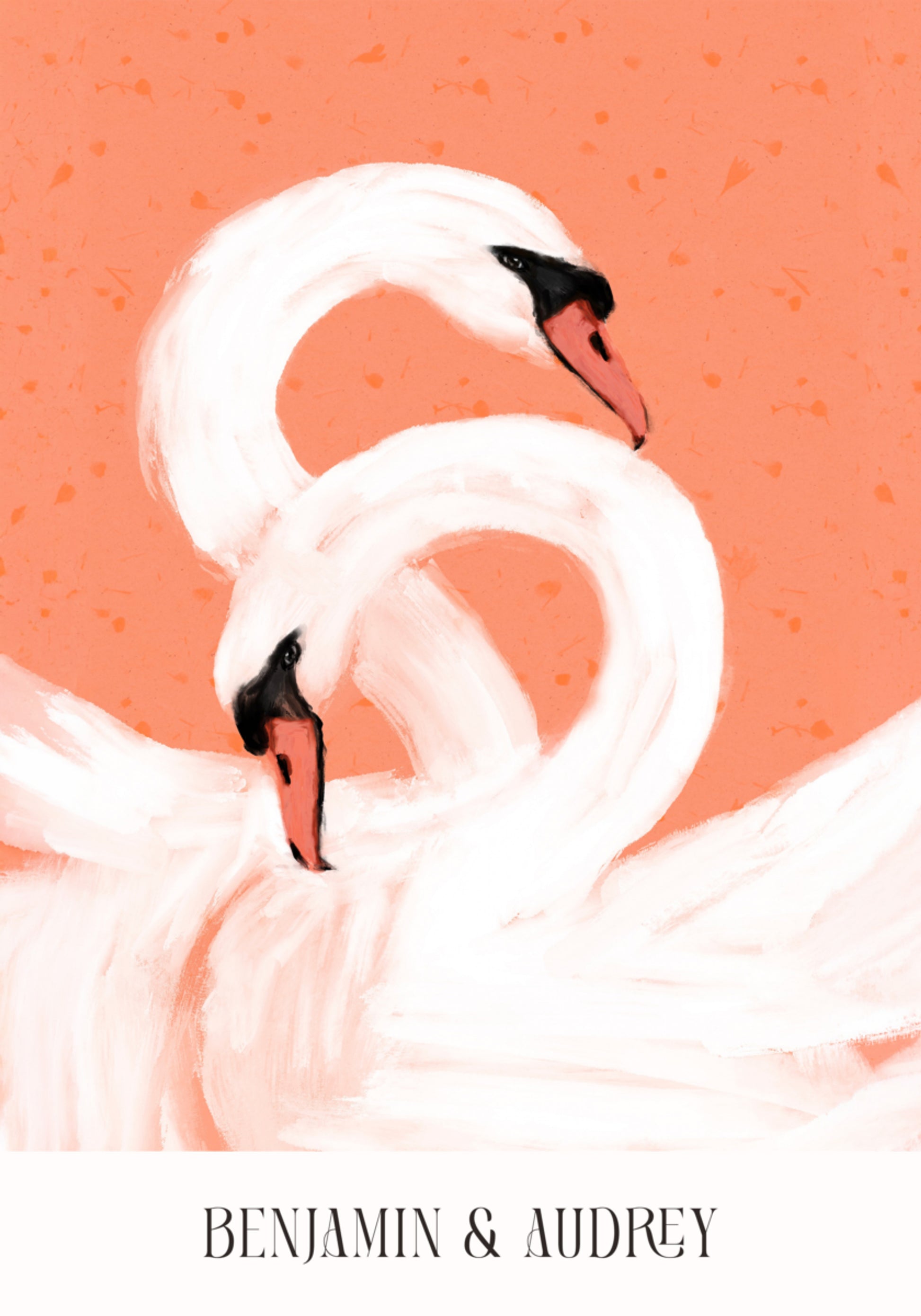 Cygnes élégants sur fond corail
