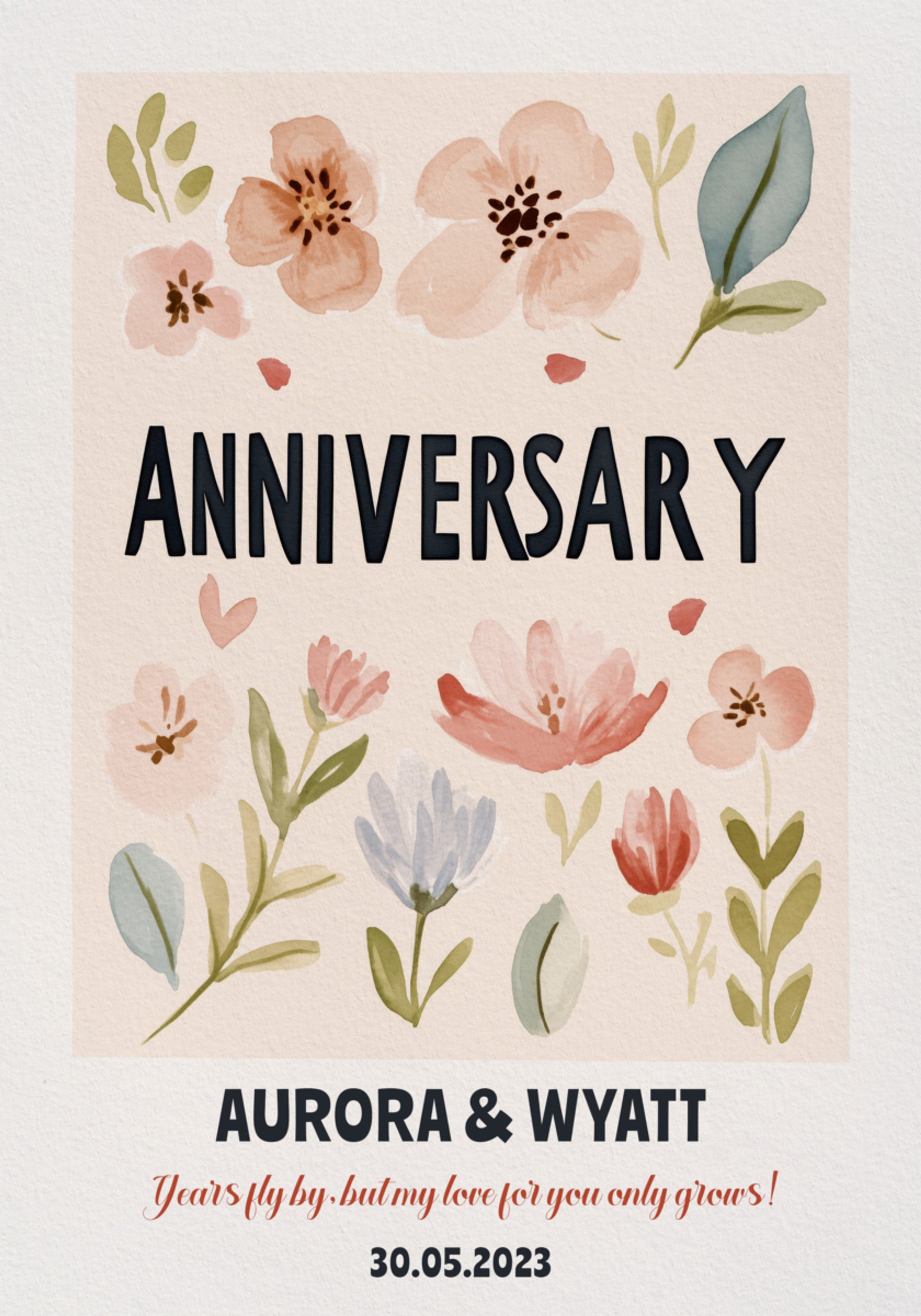 Affiche d'anniversaire personnalisée avec des fleurs à l'aquarelle