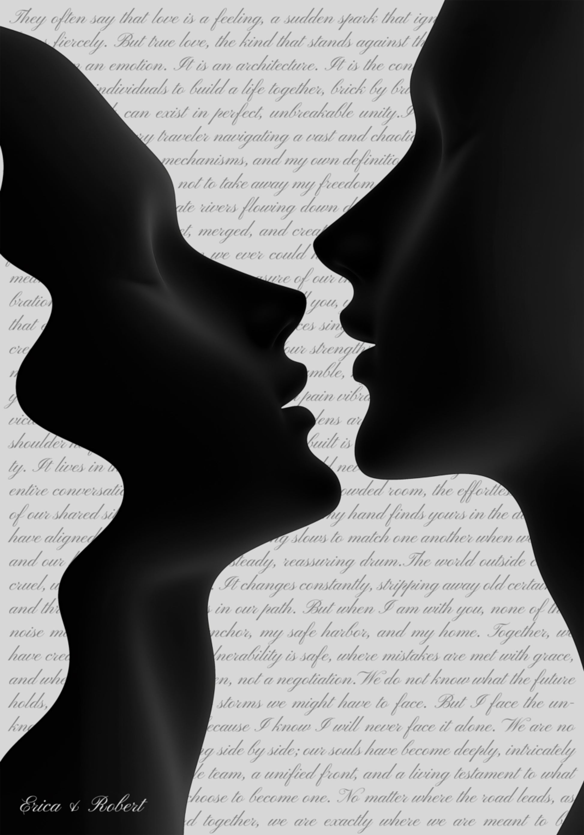 Silhouette romantique en étreinte avec un texte doux