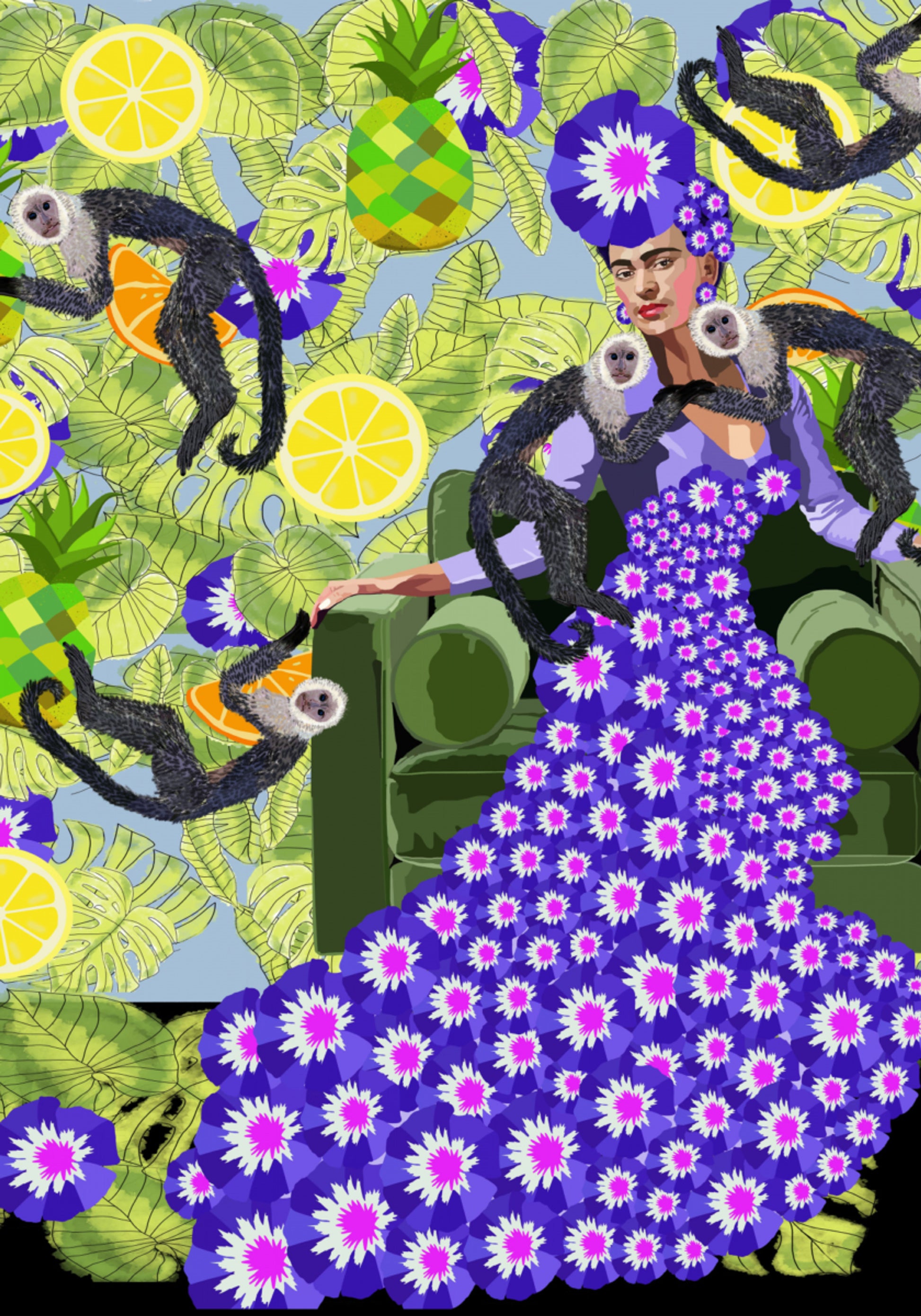 Femme tropicale avec des singes