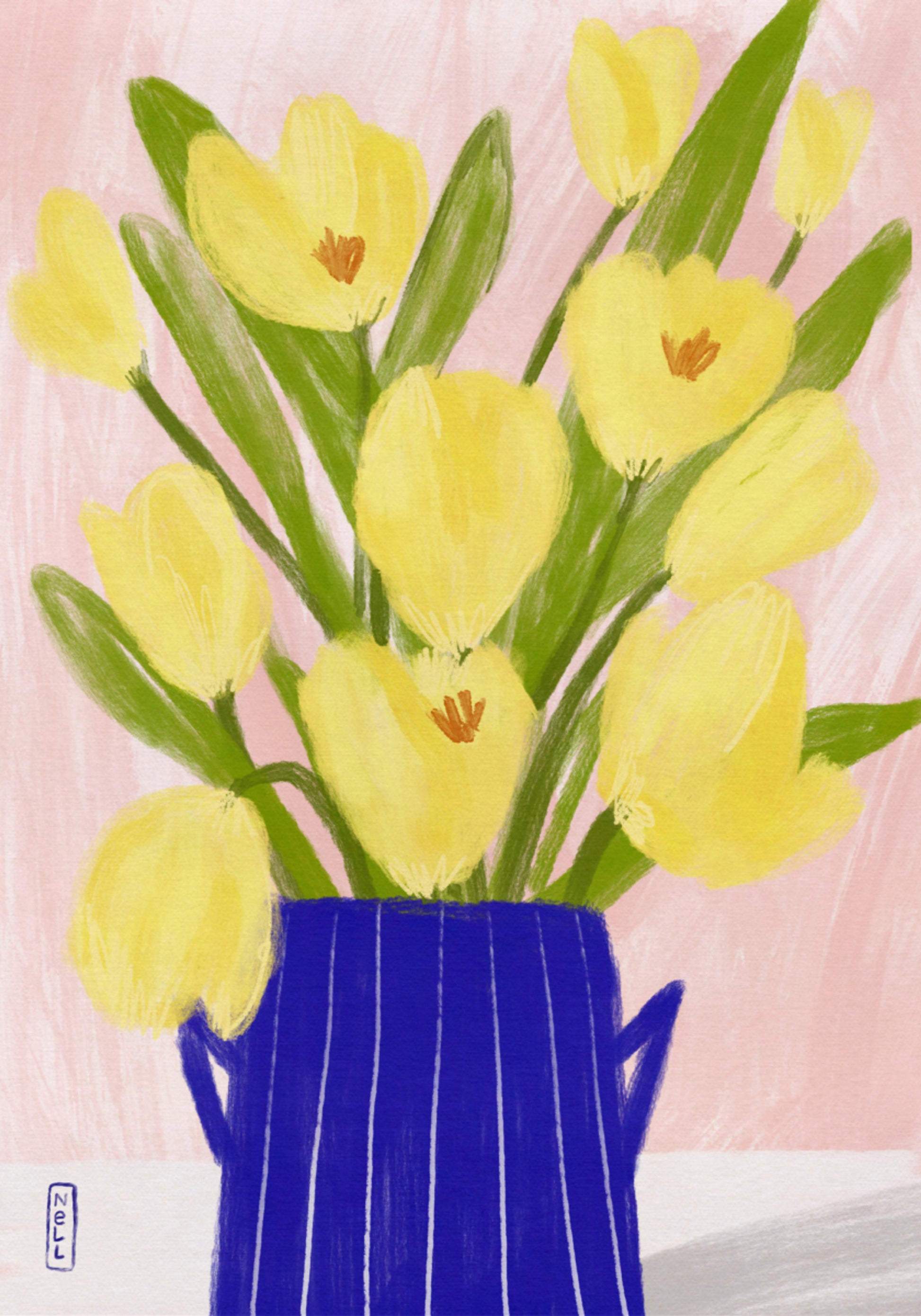 Vase bleu tulipes printanières