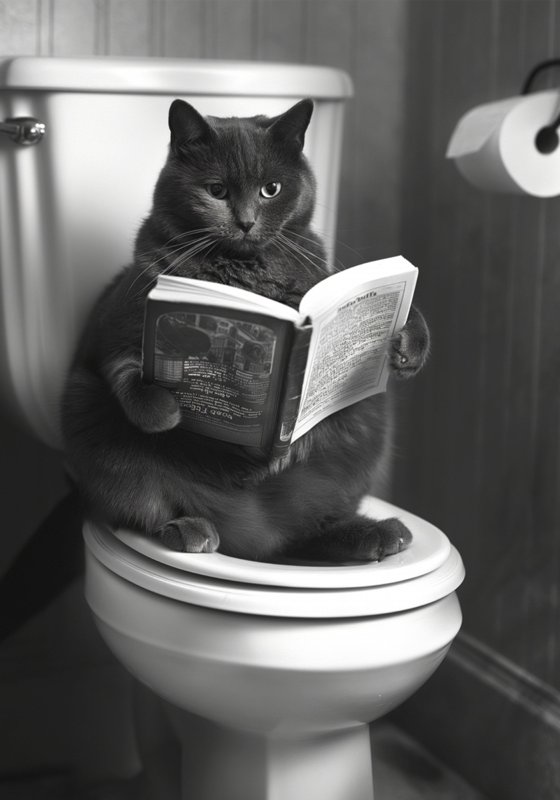 Chaton grande taille aux toilettes