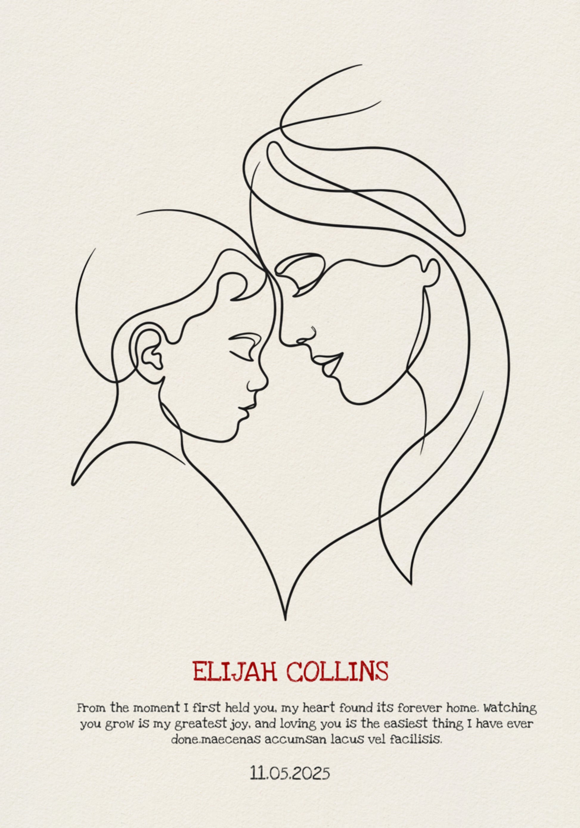Dessin au trait minimaliste de la mère et de l'enfant