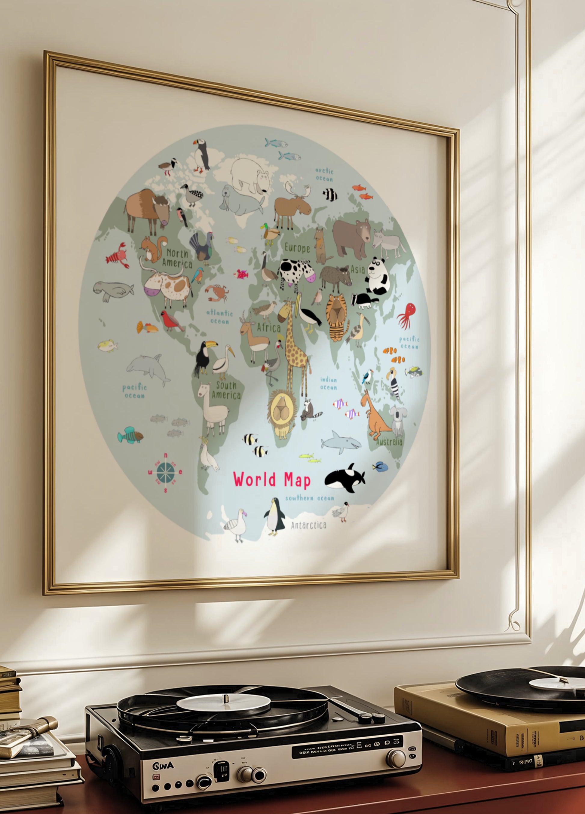 Carte du monde animal mignon
