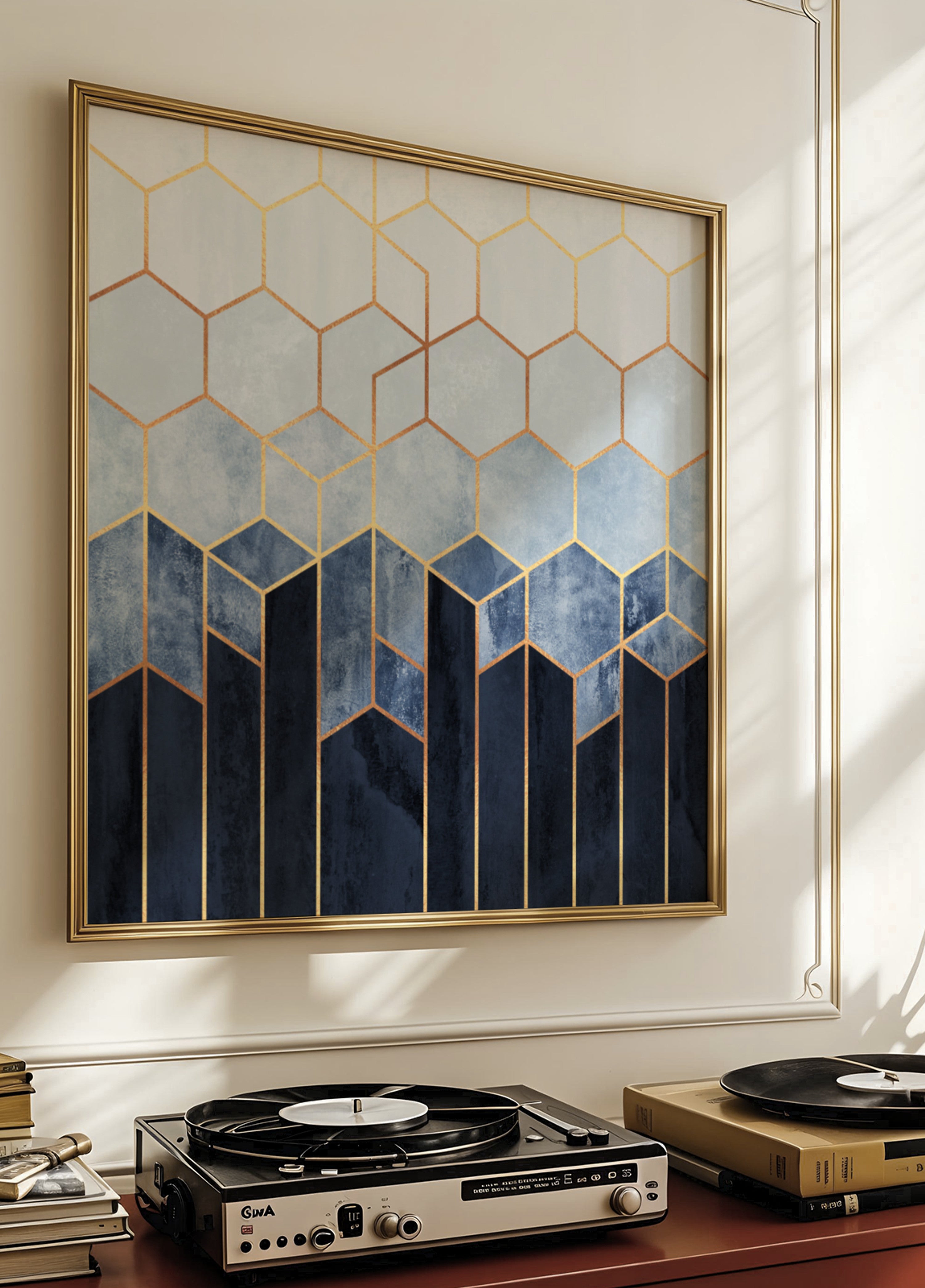 Hexagones bleu doré