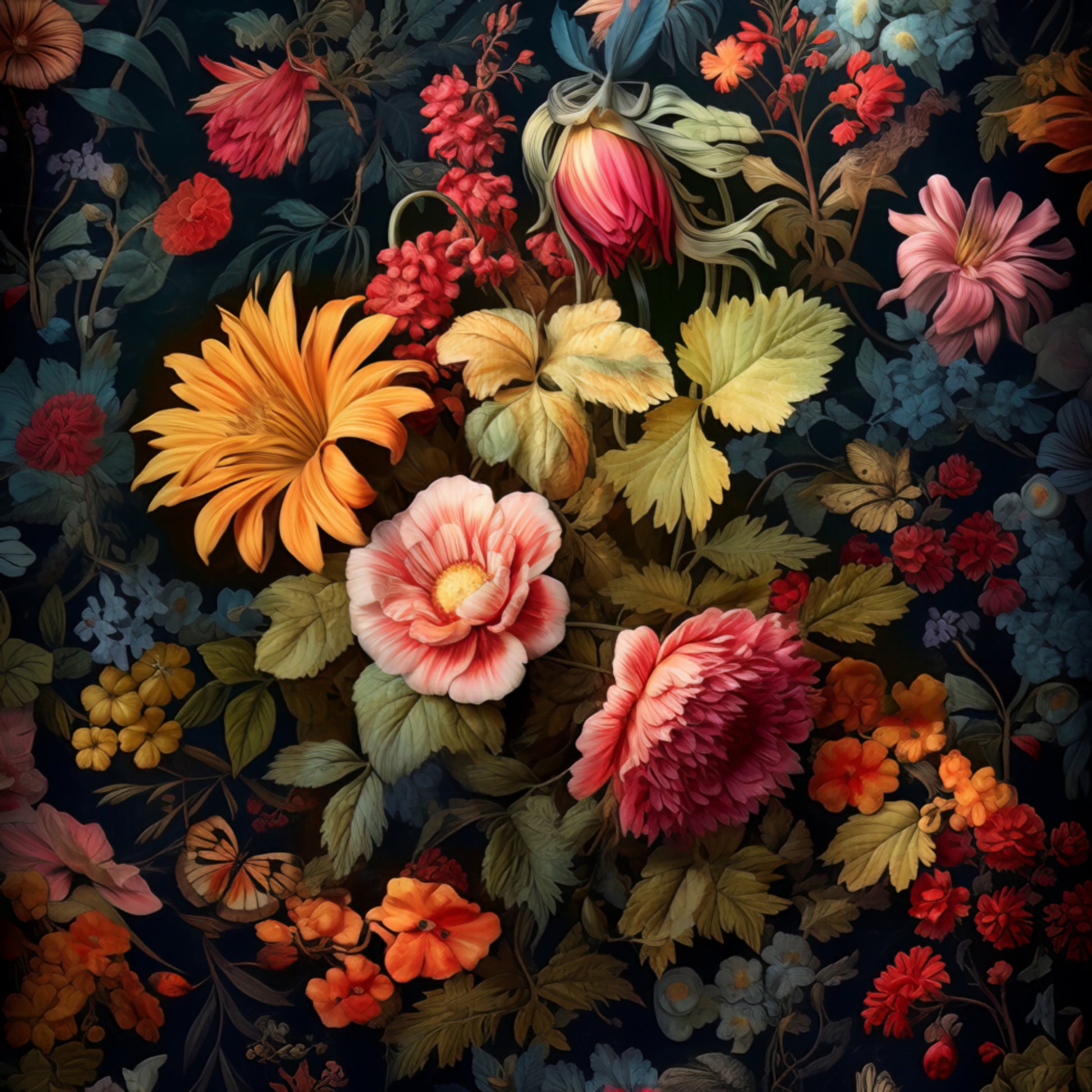 Floraison florale sombre et luxuriante