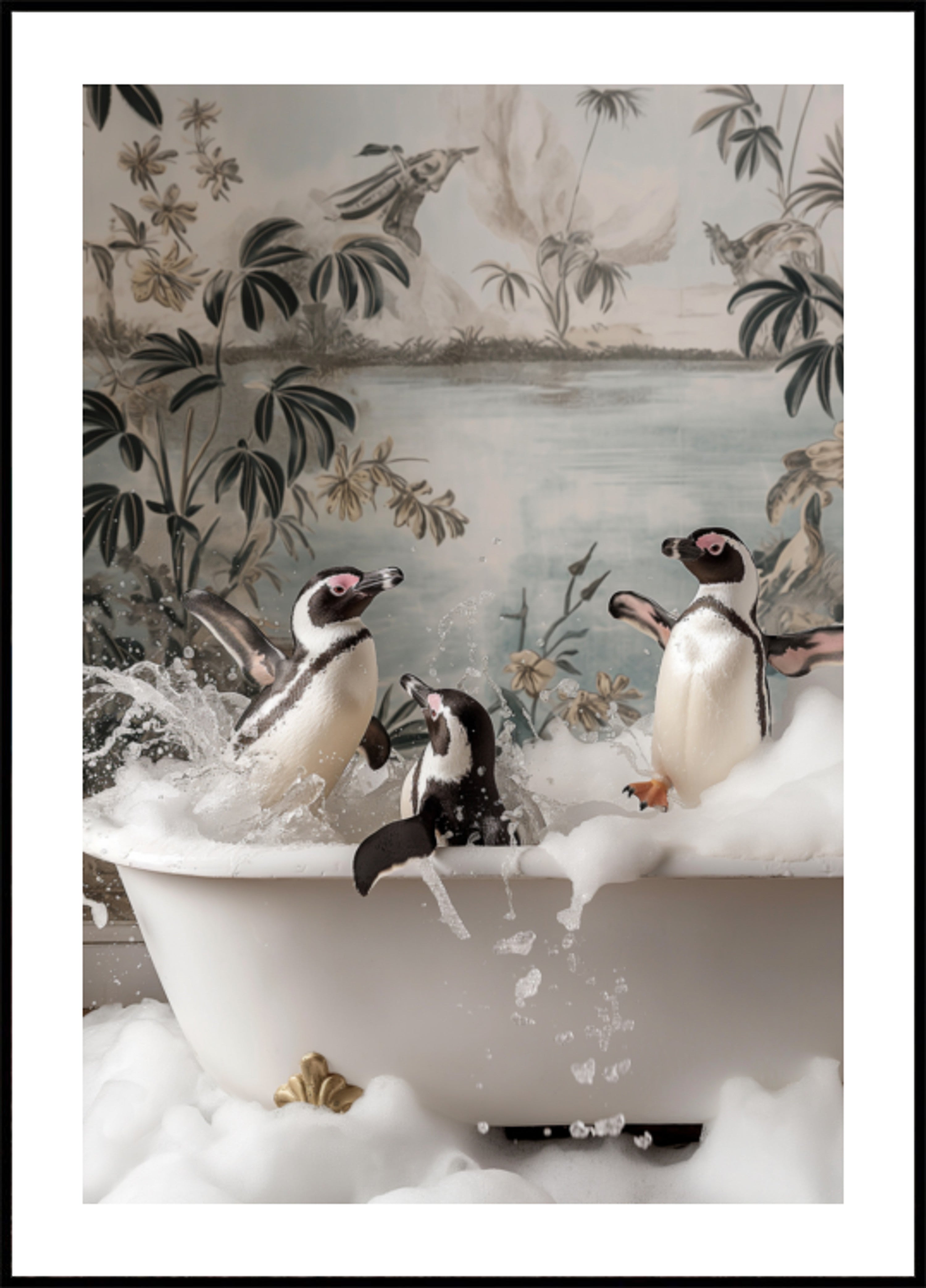 Bain moussant avec des pingouins ludiques