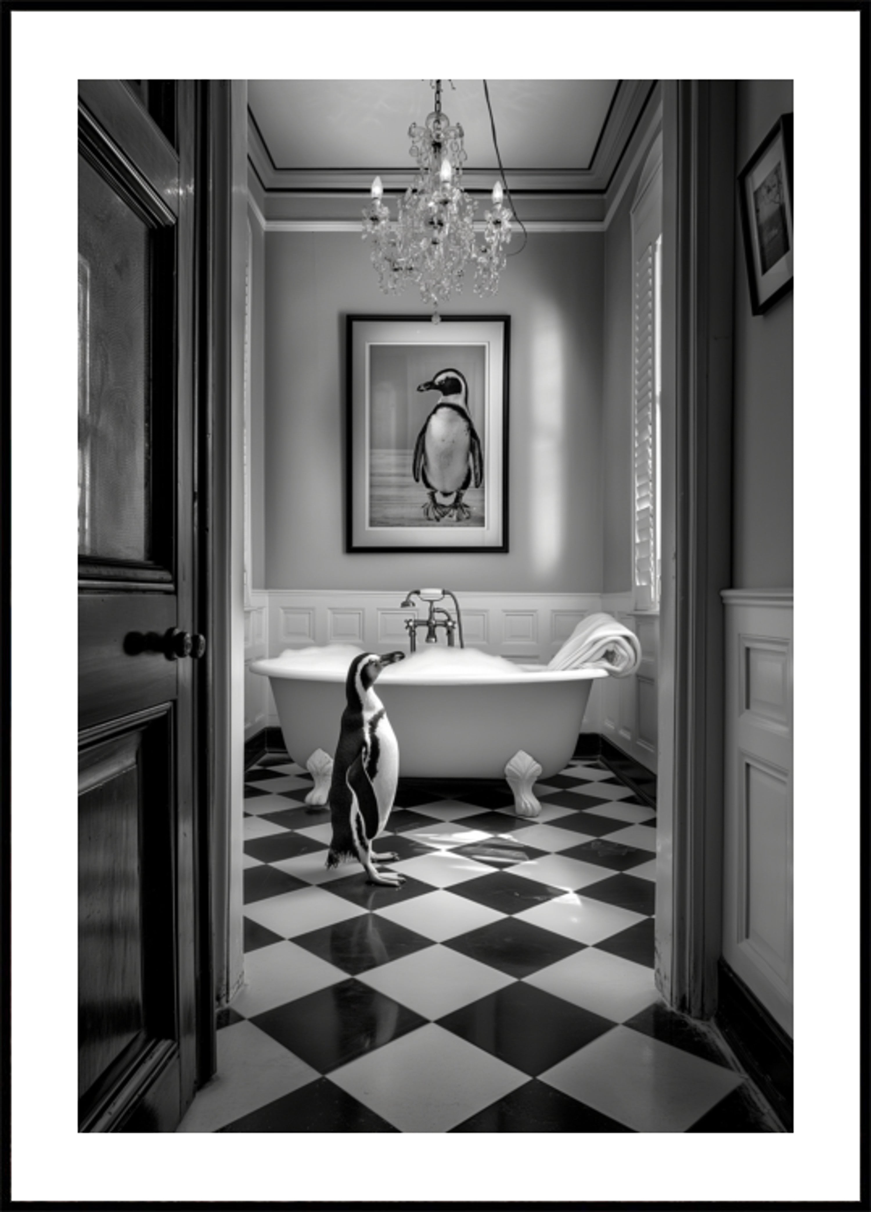 L'heure du bain des pingouins curieux